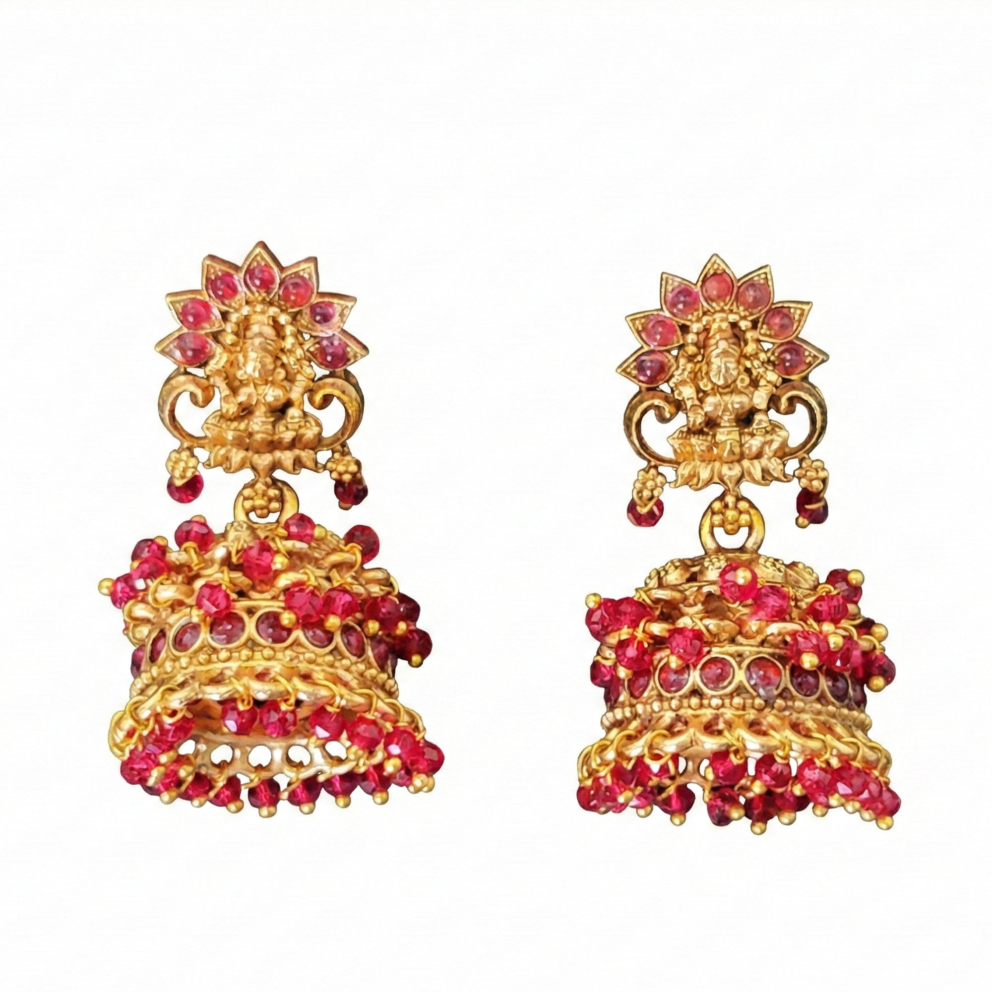 JS Fashion Temple Pink Design Full Stone Jhumka in Rajwadi Polish for Women & Girls
