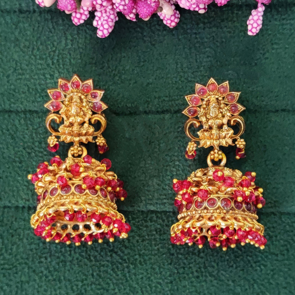 JS Fashion Temple Pink Design Full Stone Jhumka in Rajwadi Polish for Women & Girls