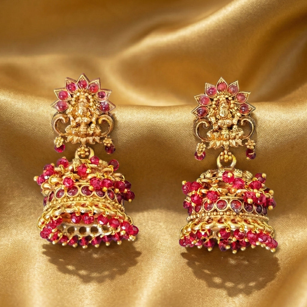 JS Fashion Temple Pink Design Full Stone Jhumka in Rajwadi Polish for Women & Girls