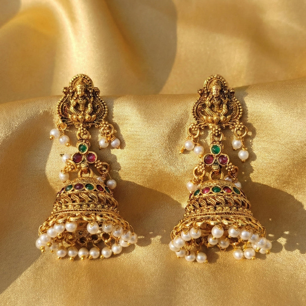 JS Fashion Traditional Rajwadi Pearl Temple Jhumka Earrings for Women & Girls