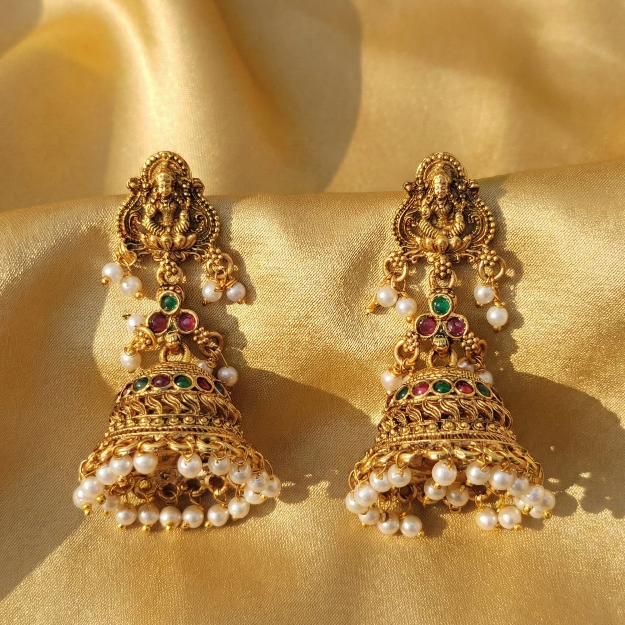JS Fashion Traditional Rajwadi Pearl Temple Jhumka Earrings for Women & Girls