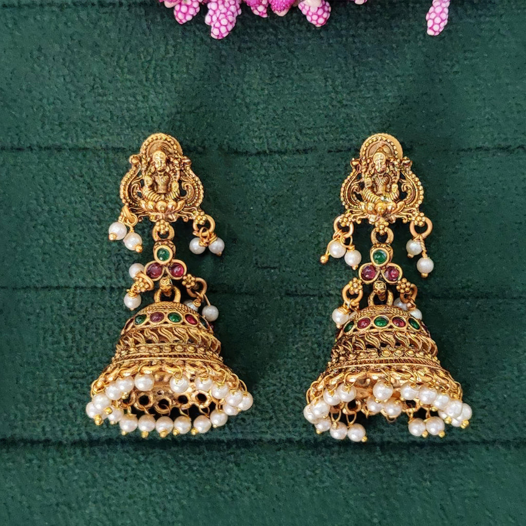 JS Fashion Traditional Rajwadi Pearl Temple Jhumka Earrings for Women & Girls