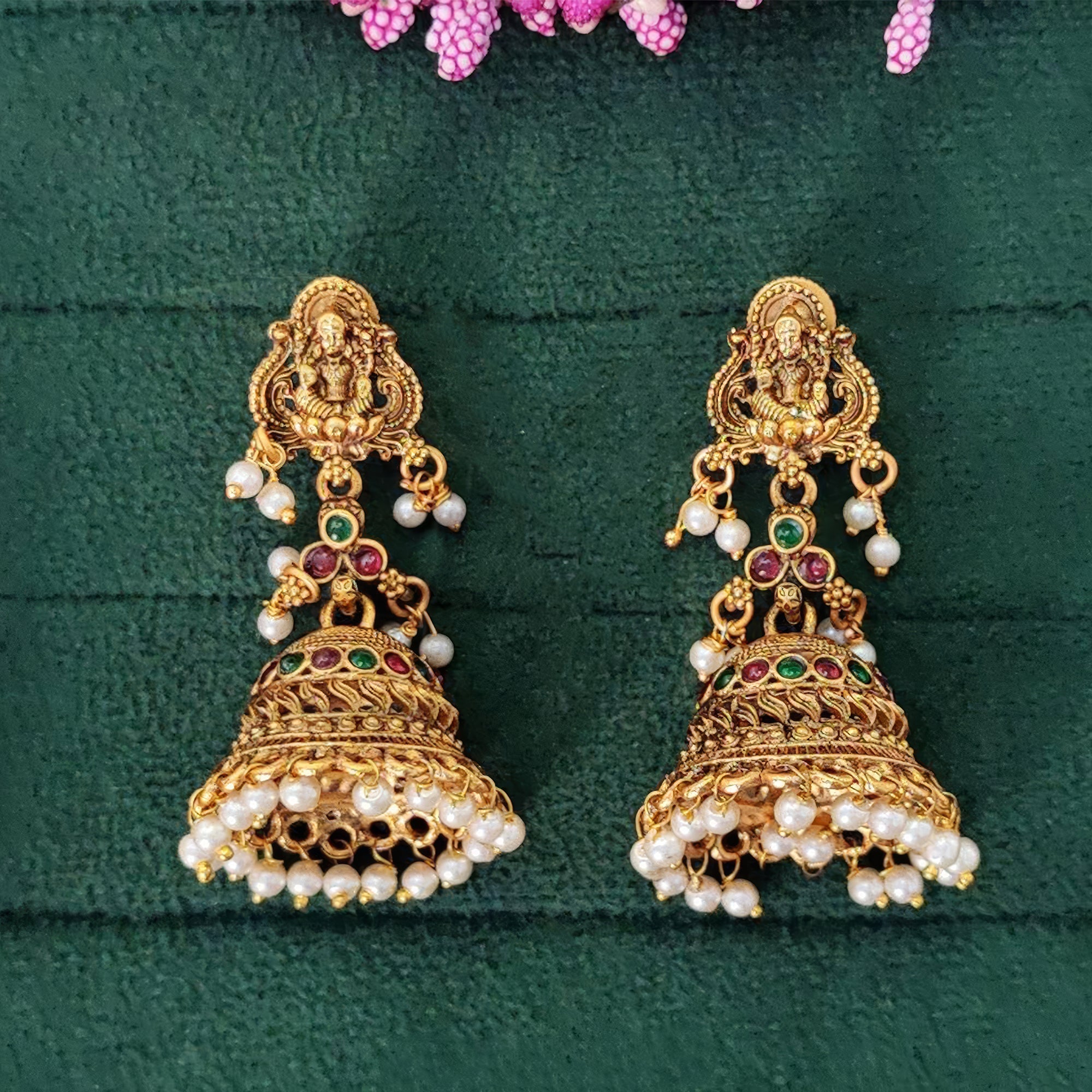 JS Fashion Traditional Rajwadi Pearl Temple Jhumka Earrings for Women & Girls