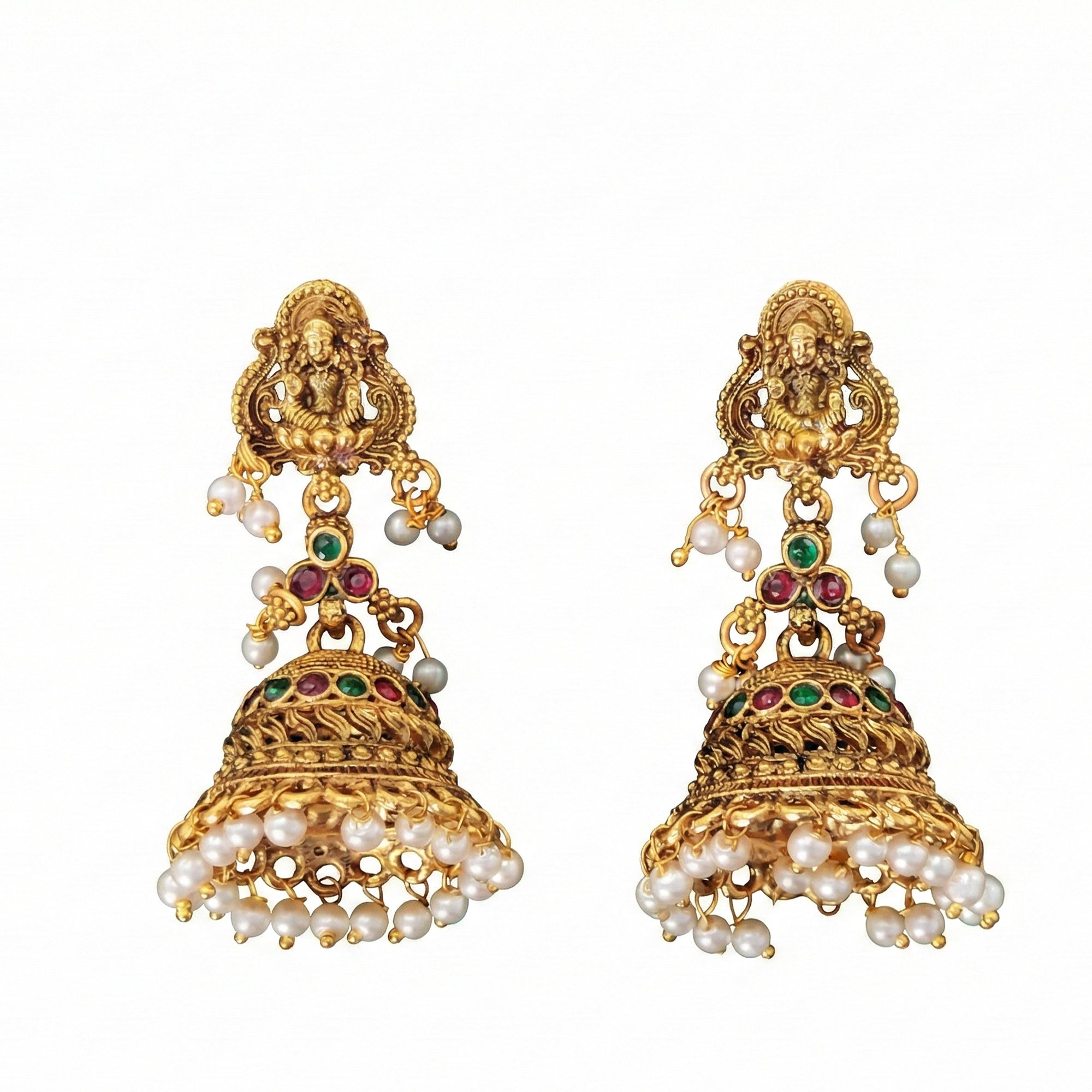 JS Fashion Traditional Rajwadi Pearl Temple Jhumka Earrings for Women & Girls