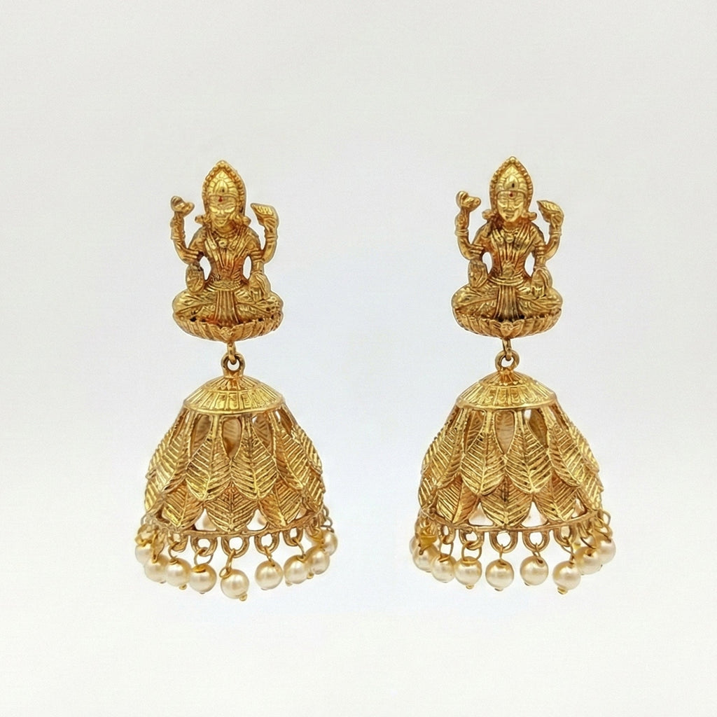 JS Fashion God Laxmi Leaf Jhumka Temple Earrings for Women & Girls