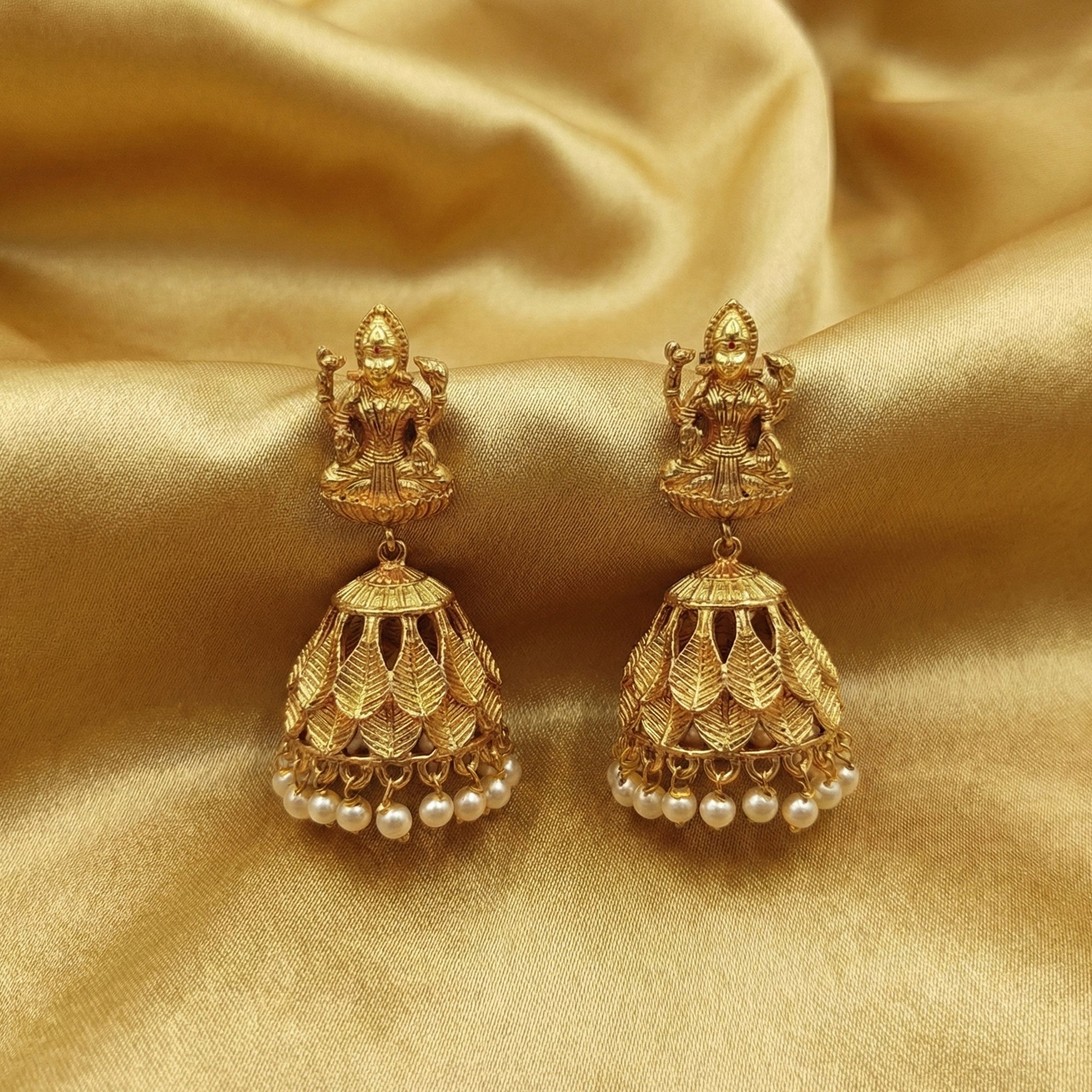 JS Fashion God Laxmi Leaf Jhumka Temple Earrings for Women & Girls