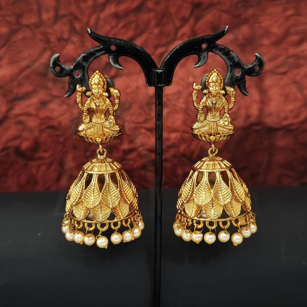 JS Fashion God Laxmi Leaf Jhumka Temple Earrings for Women & Girls