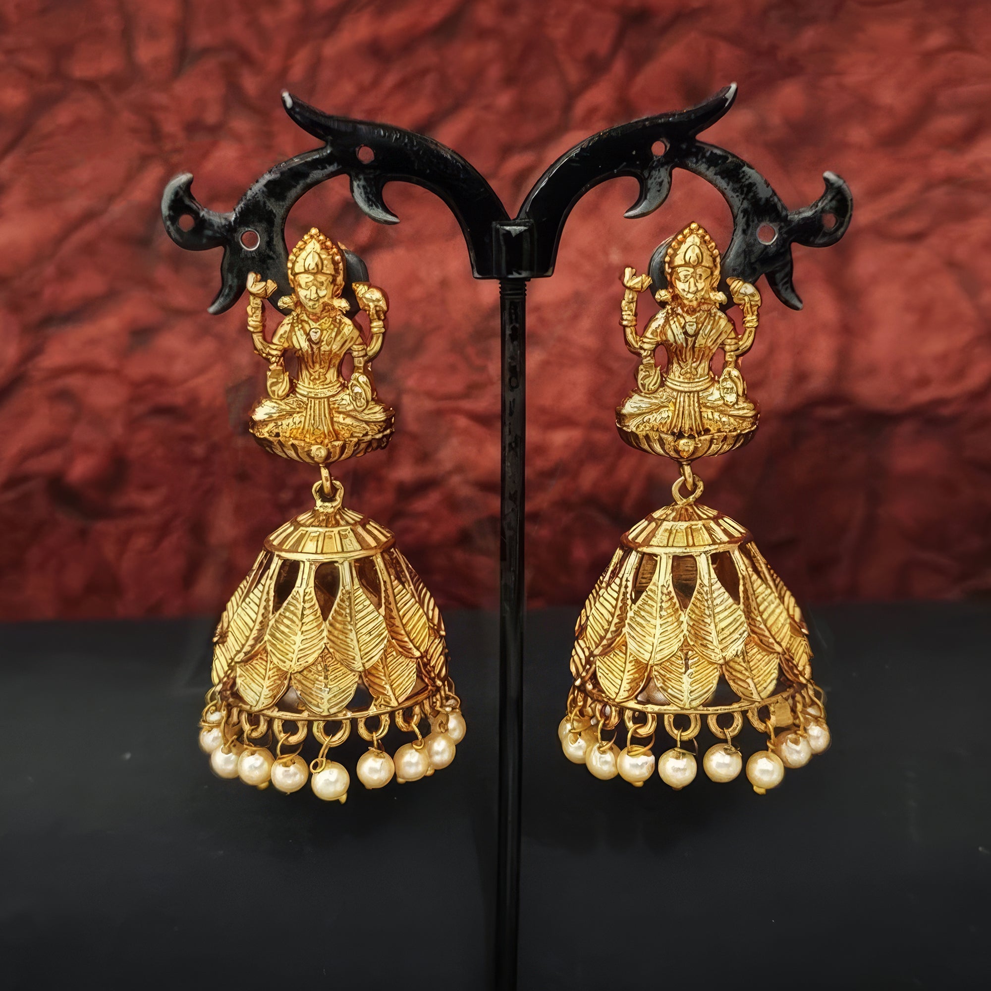 JS Fashion God Laxmi Leaf Jhumka Temple Earrings for Women & Girls