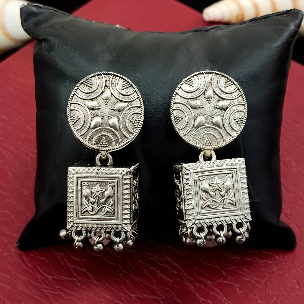 JS Fashion Traditional Trendy Oxidized Silver Polish Designer Earrings for Women & Girls