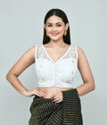 Joban Fashion Women's White Embroidered Stitched Blouse