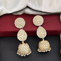 JS Fashion Antique High Gold Earrings with Clustered Pearls & Full Stones – Elegant Party Wear Jewelry for Women