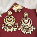JS Fashion Elegant Long Polki Earrings with Clustered Pearls & Full Stones – Beautiful Fancy Party Wear Jewelry for Women