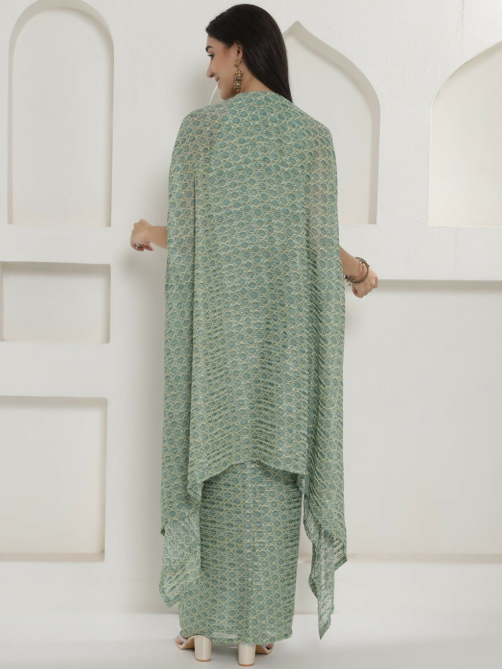 Joban Fashion Green Georgette Cape Inner And Shirt Set
