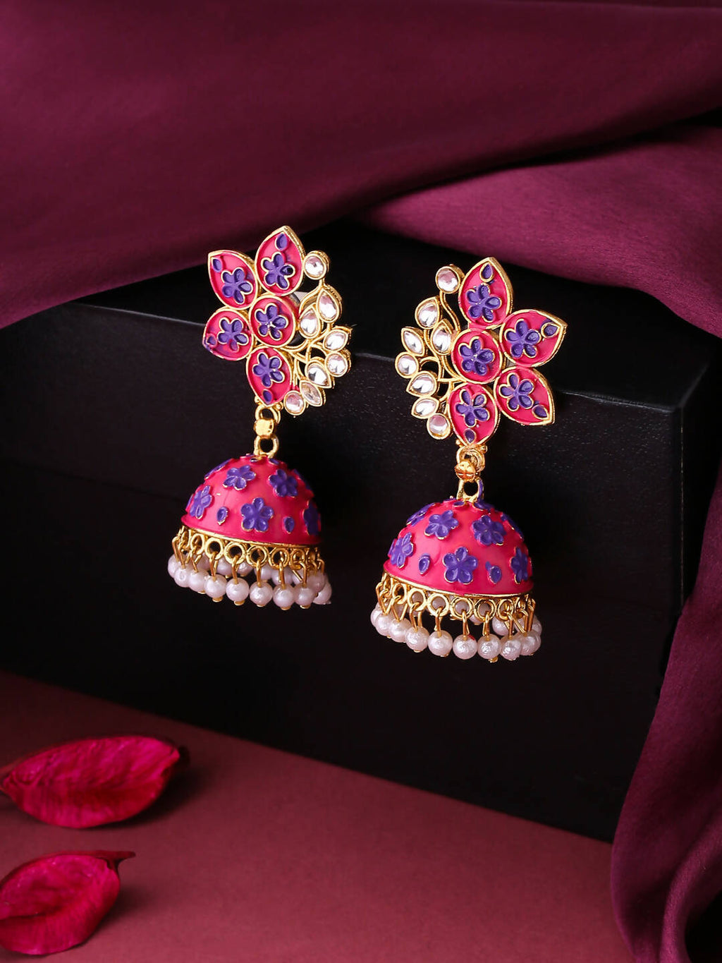 NVR Women Pink Dome Shaped Jhumka Earrings