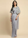 Grey Chiffon Solid Ready to wear Saree with stitched Blouse - Aayan