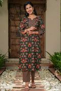 Aramya Green Soft Cotton Abstract Straight Kurta for Women