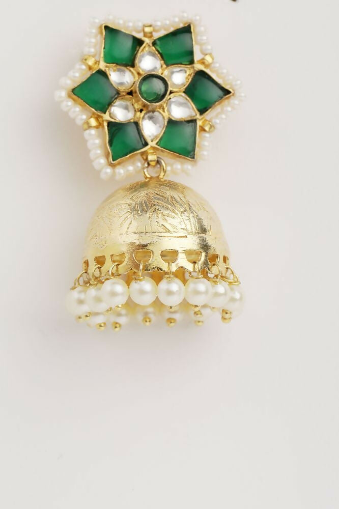 Nuyug 22K Gold Plated Panna Jhumki Earrings