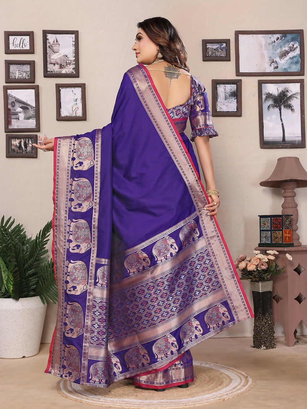 Joban Fashion Royal Blue Solid Banarasi Silk Sarees