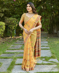 Vastranavya Luxury and Beautiful Soft, Smooth, Flowing Original Pashmina Soft Cotton Saree with Matching Blouse Fabric - Yellow