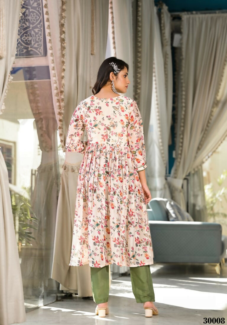 Designer Stylish Cream Slim Georgette Stitched Suit With Dupatta - Kiyara