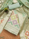 Lorenvalley Fashion Women Zari Woven Organza Suit Unstitched - Green