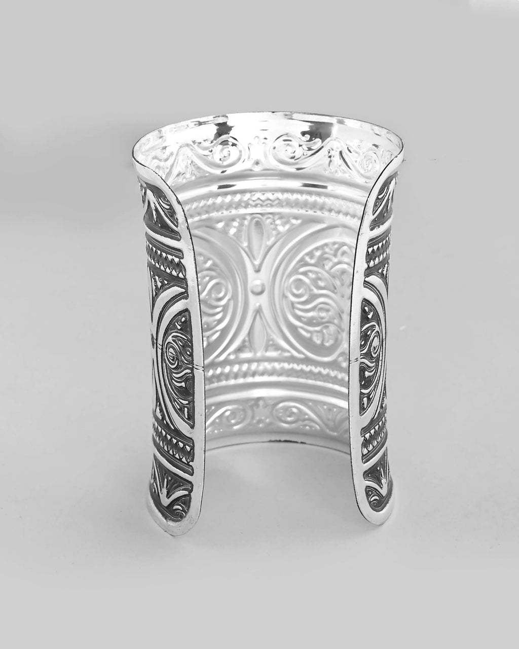 VOJ Silver Plated Oxidised Long Cuff Bracelet