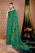 Teal Chiffon Leheriya Printed Saree With Unstitched Blouse Piece - Shanaya