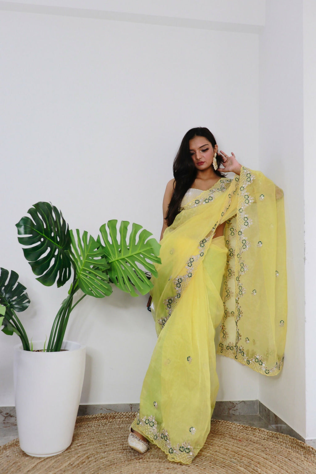 Vamsee Meera Yellow Organza Saree