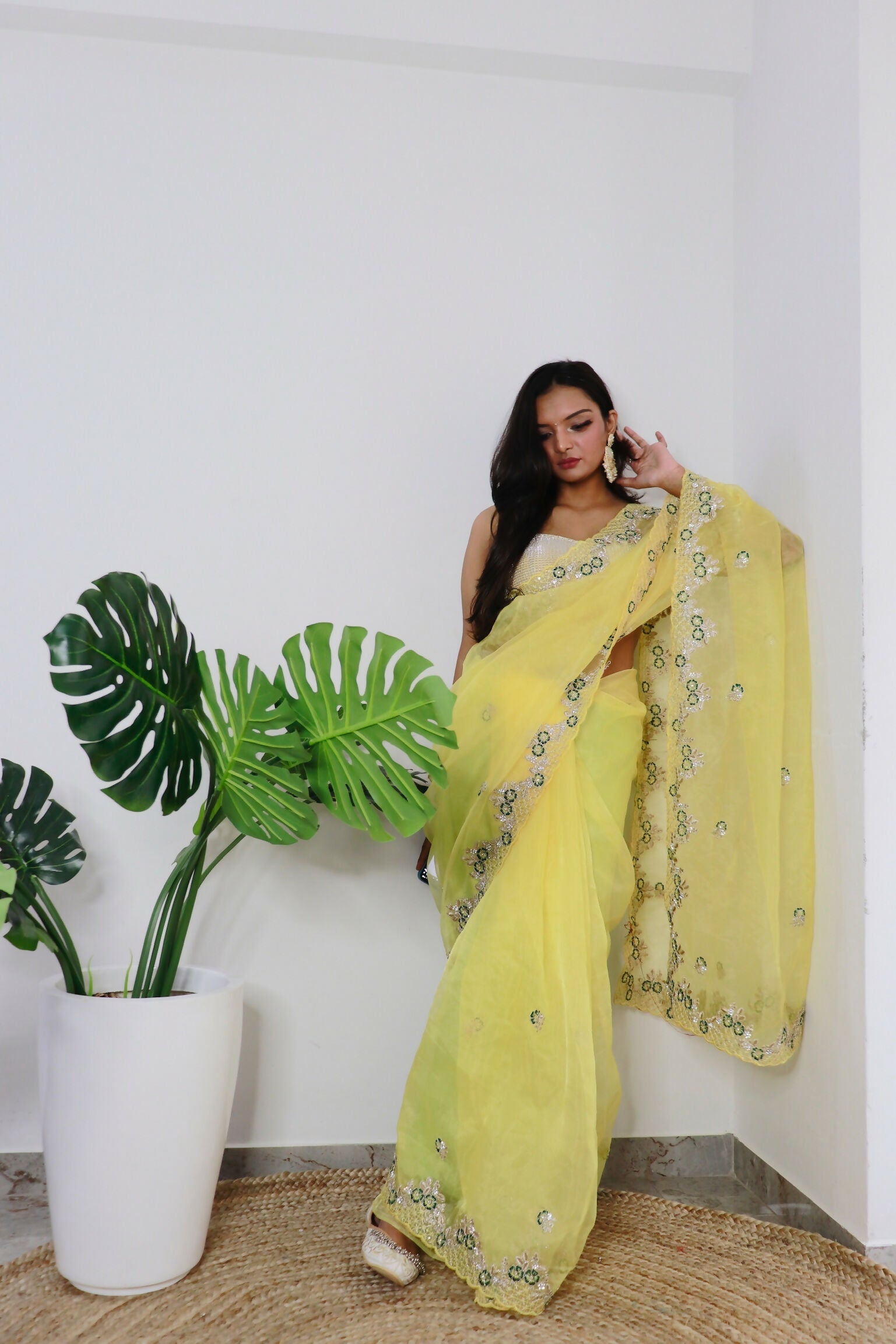 Vamsee Meera Yellow Organza Saree
