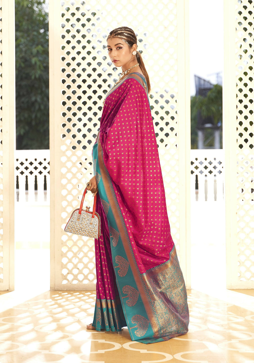 Pink Soft Banarasi Paithani Copper Zari Weaving Saree With Unstitched Blouse Piece - Jodha