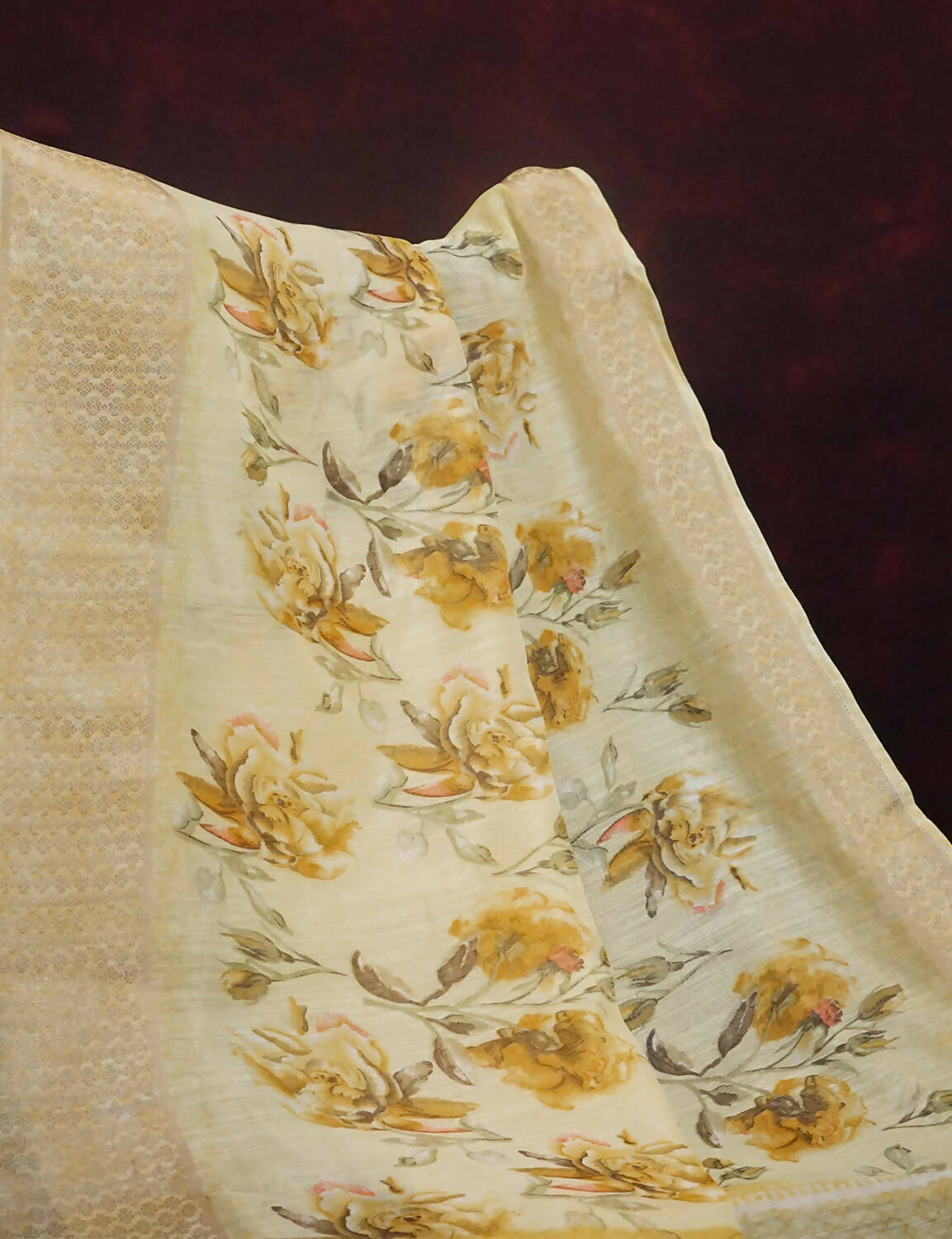 Shades Of Lemon Yellow With Floral Design Semi Chanderi Saree By Gayathri Reddy Designer Studio
