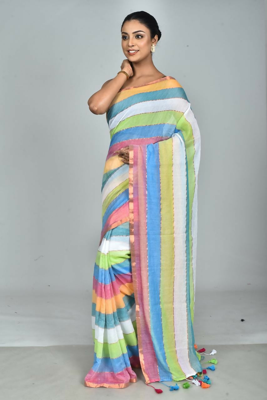 Exclusive Collection Beautiful Multi4 Pure Cotton Woven Handloom Saree With Running Blouse Piece