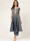 FIORRA Women's Grey Poly Crepe A-Line Kurta Set