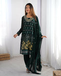 Joban Fashion Dark Green Kurta set with Pant Georgette Thread with Sequins work