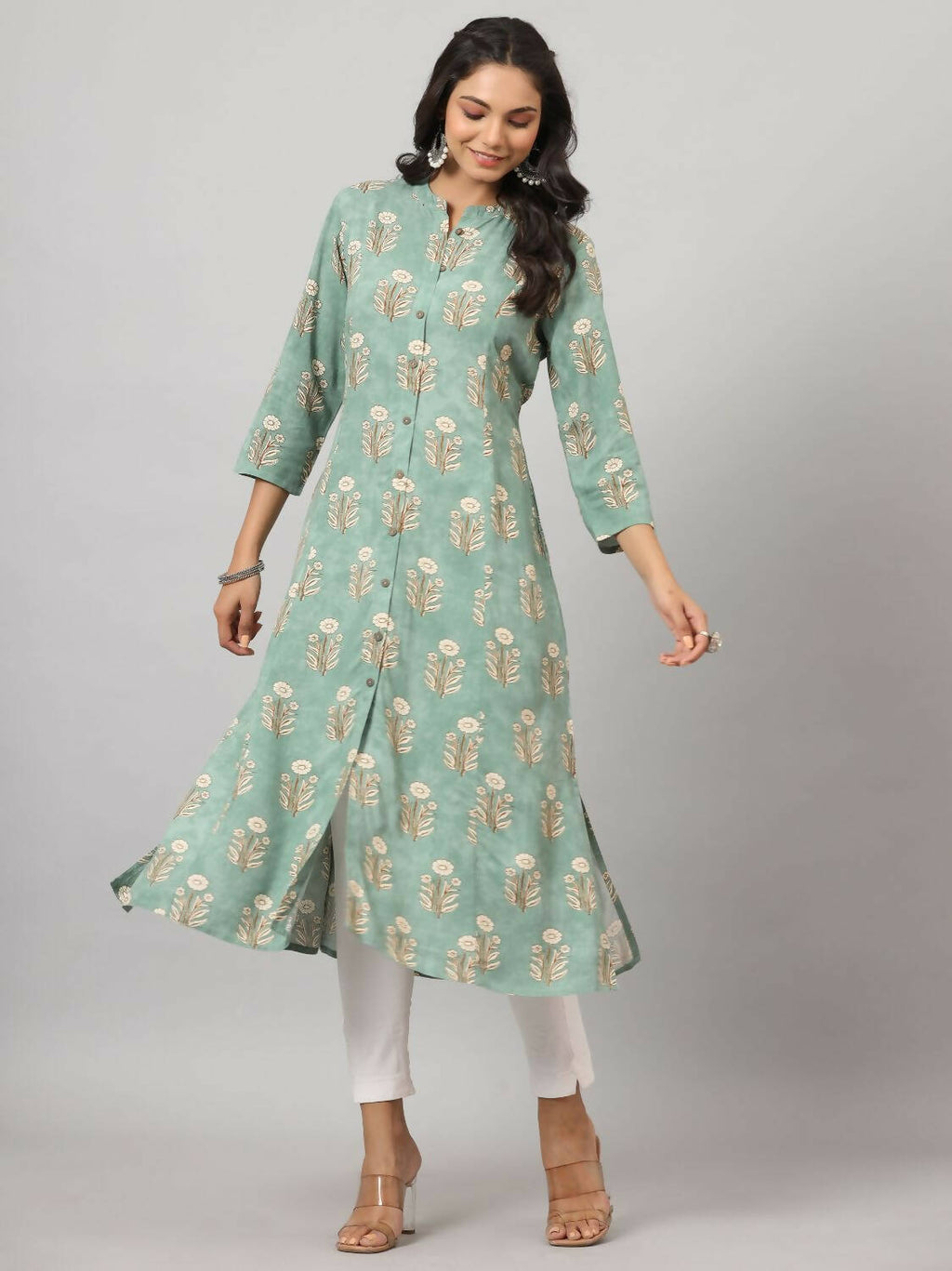 Juniper Women's Green Printed A-Line Kurta