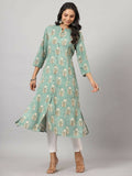 Juniper Women's Green Printed A-Line Kurta