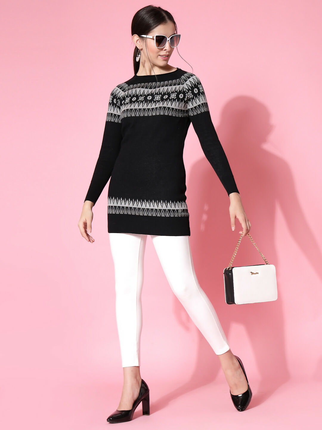 Women Winter Black Cotton Dress - Wool Trees