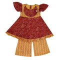 Mhyssa Aruba V- neck Puff Sleeves Red and Yellow Kurta With Full Length Pant Set For Kids