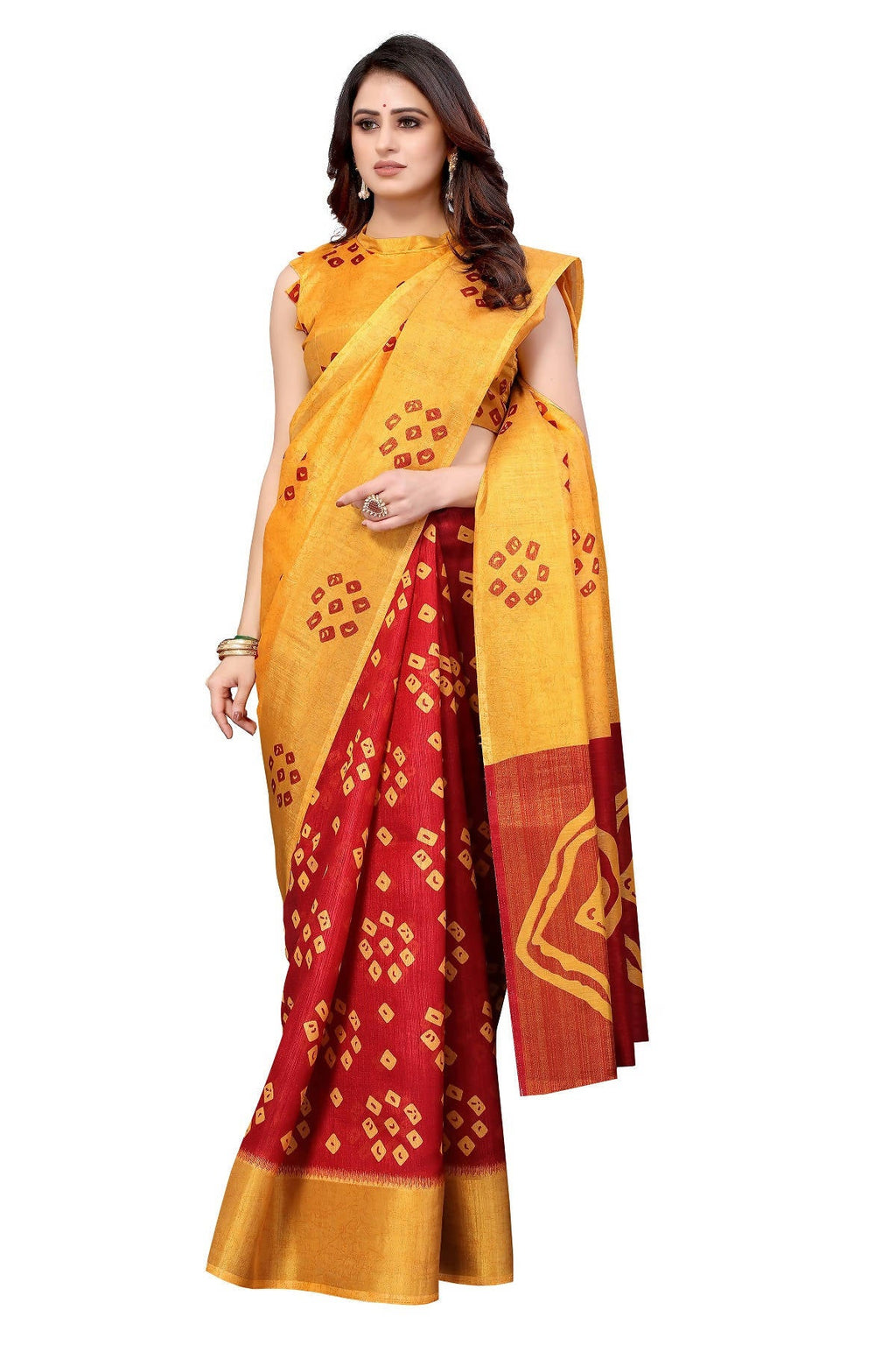 Vamika Ethnic Fire Maroon Jari Border Linen Saree