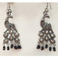 MS Fashion India German Silver Oxidized Hanging Black Pearls Peacock Earrings