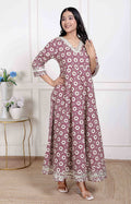 Miravan Women's Cream Embroidered Cotton Anarkali Kurta 