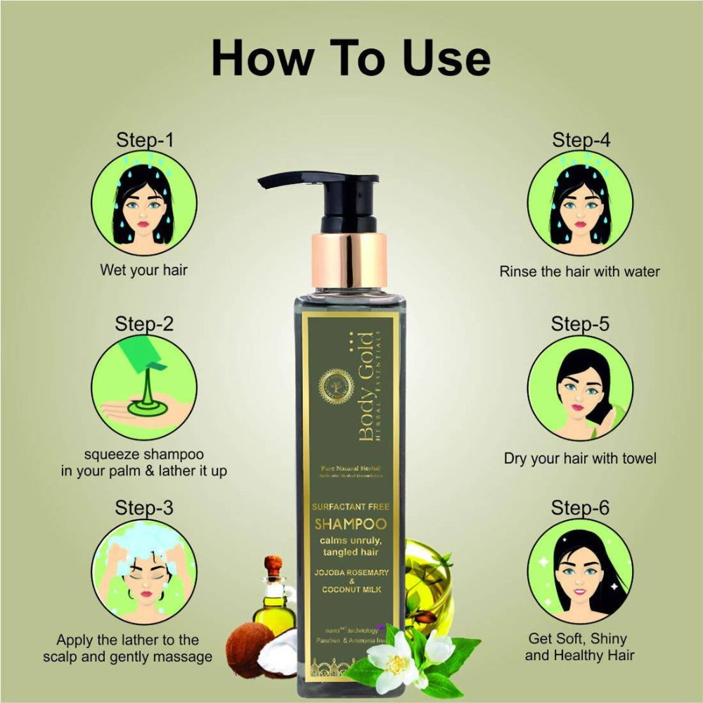 Body Gold Shampoo Clams Unruly Tangled Hair With Jojoba Rosemary & Coconut Milk