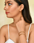 VOJ Stainless Steel Beads Gold-Polished Bangle Set (Pack of 2)