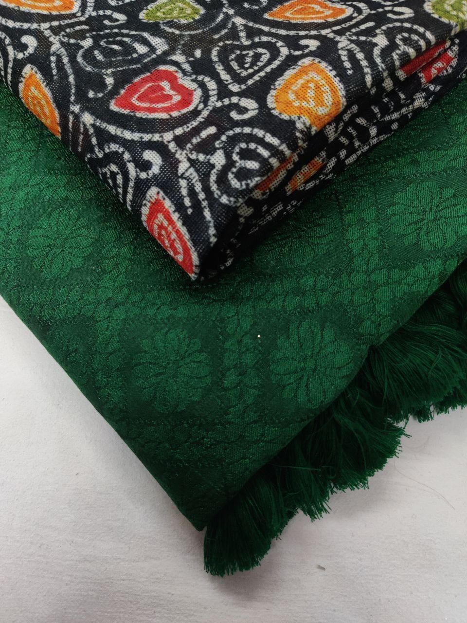 Green Jute Silk Woven Design Saree with Unstitched Blouse - Hiral Fashion
