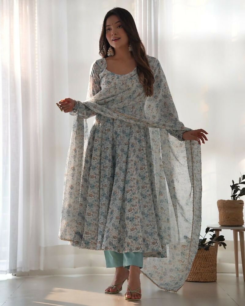 Joban Fashion Sky Kurta Set Organza Sequin Embroidery Work