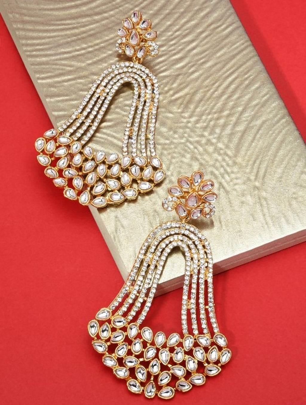 Jewel City India Trending Gold-Plated White Contemporary Drop Earrings