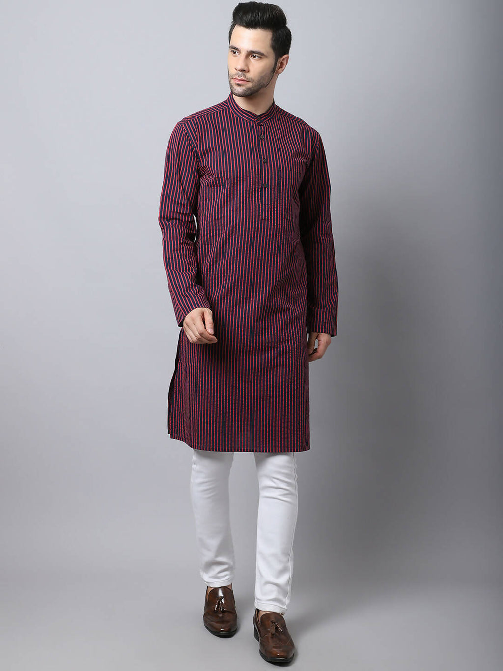 Even Apparels Black Pure Cotton Men's Kurta With Band Collar (STR1173)