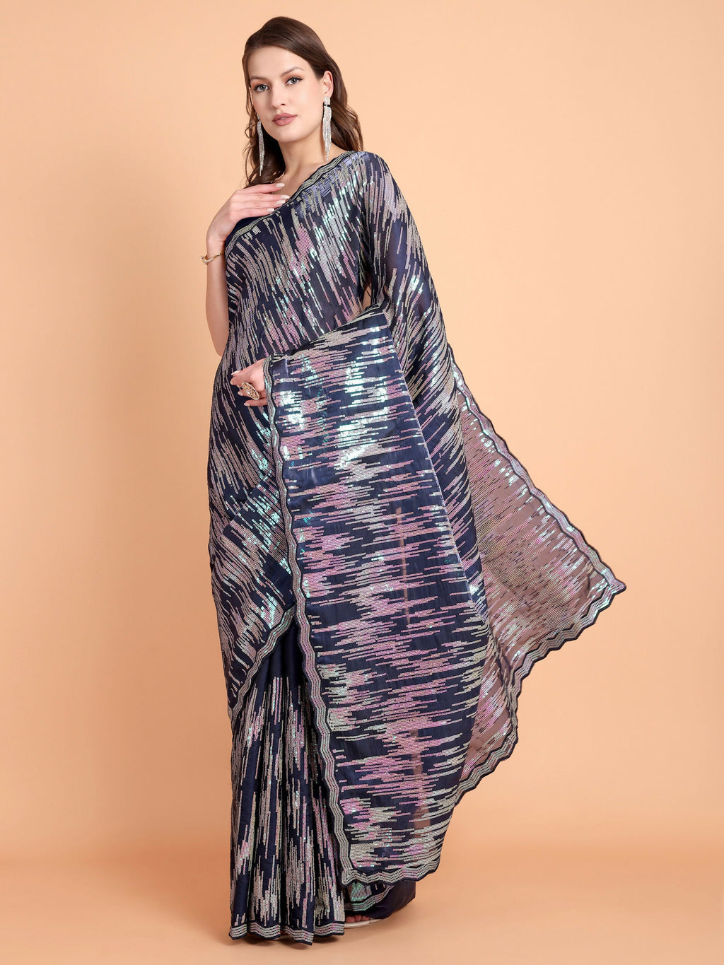 Vamsee Dhavani Navy Blue Georgette Saree