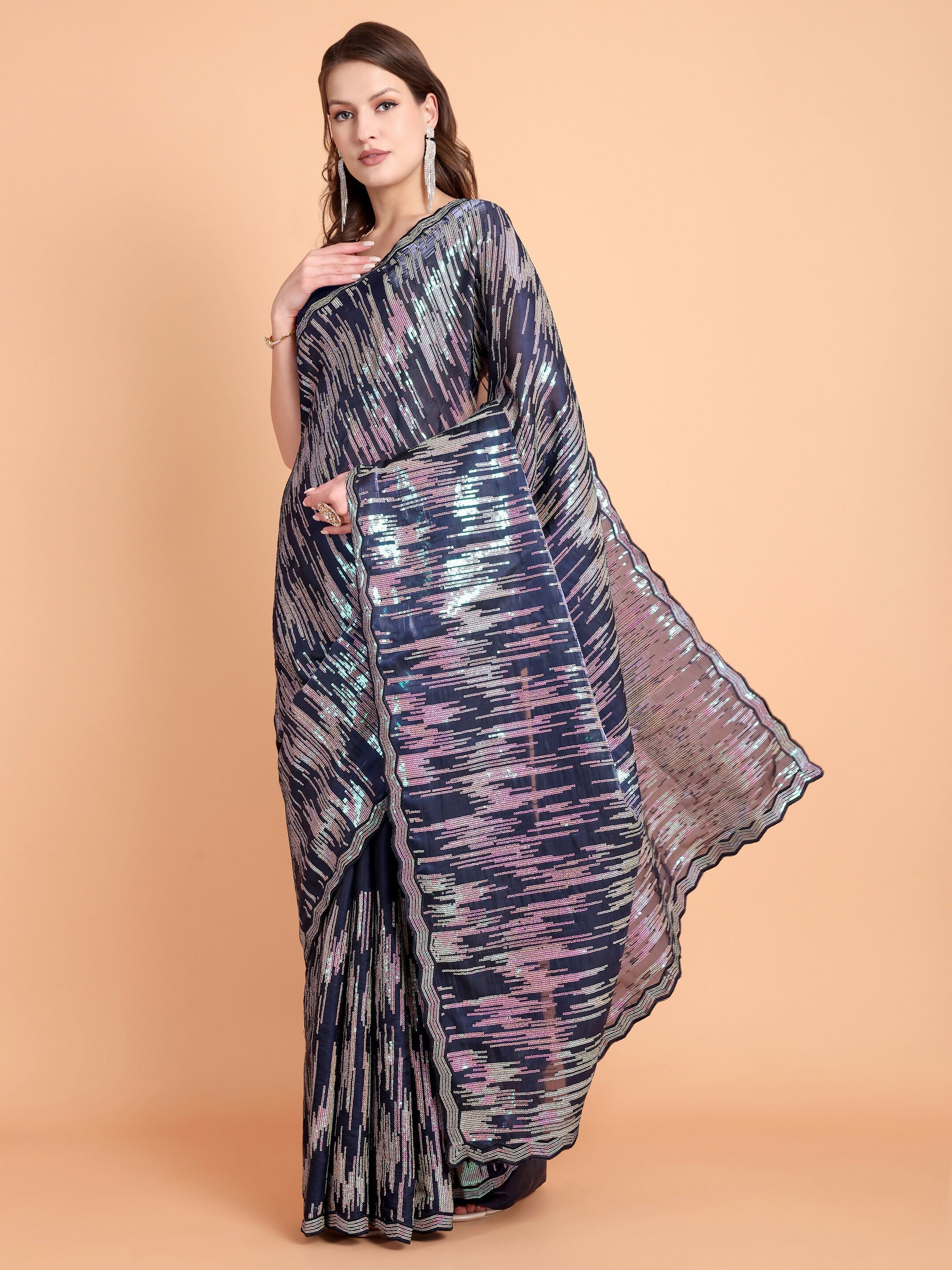 Vamsee Dhavani Navy Blue Georgette Saree