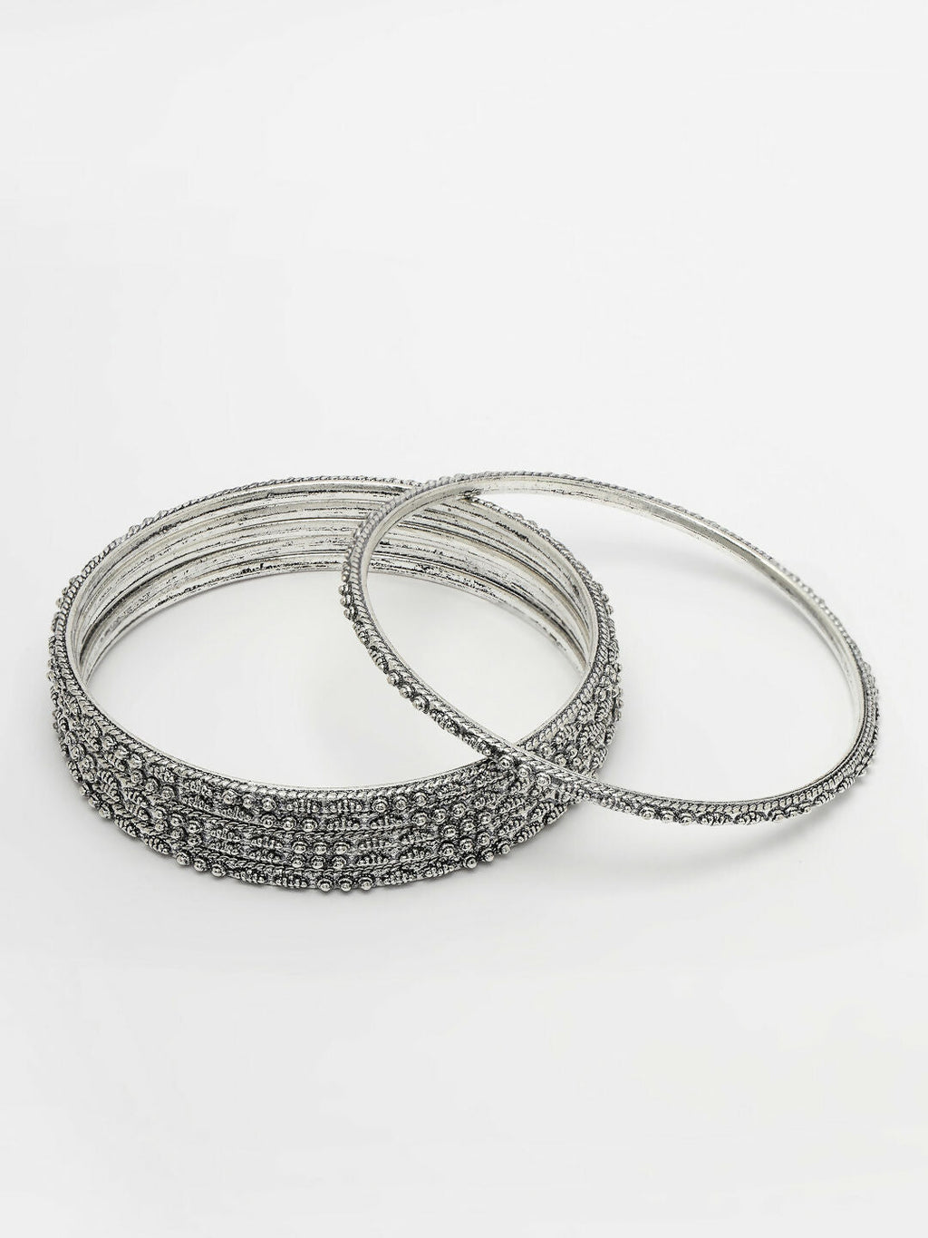 NVR Women's Set of 6 Silver-Toned German Silver Oxidised Bangles